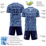 Custom Light Blue-Navy Geometric Fragment Splatter Sublimation Soccer Uniform Jersey