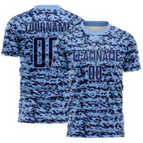 Custom Light Blue-Navy Geometric Fragment Splatter Sublimation Soccer Uniform Jersey