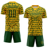Custom Gold-Green Geometric Fragment Splatter Sublimation Soccer Uniform Jersey