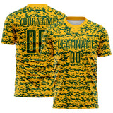 Custom Gold-Green Geometric Fragment Splatter Sublimation Soccer Uniform Jersey