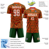 Custom Orange White-Green Geometric Fragment Splatter Sublimation Soccer Uniform Jersey