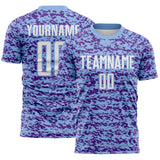 Custom Light Blue White-Purple Geometric Fragment Splatter Sublimation Soccer Uniform Jersey