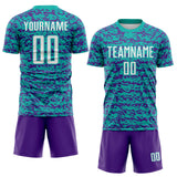 Custom Aqua White-Purple Geometric Fragment Splatter Sublimation Soccer Uniform Jersey