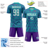Custom Aqua White-Purple Geometric Fragment Splatter Sublimation Soccer Uniform Jersey