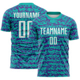 Custom Aqua White-Purple Geometric Fragment Splatter Sublimation Soccer Uniform Jersey