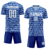 Custom Light Blue White-Royal Geometric Fragment Splatter Sublimation Soccer Uniform Jersey