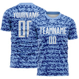 Custom Light Blue White-Royal Geometric Fragment Splatter Sublimation Soccer Uniform Jersey