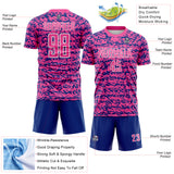 Custom Pink Royal-White Geometric Fragment Splatter Sublimation Soccer Uniform Jersey