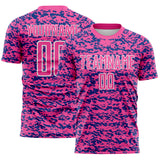 Custom Pink Royal-White Geometric Fragment Splatter Sublimation Soccer Uniform Jersey