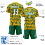 Custom Gold White-Kelly Green Geometric Fragment Splatter Sublimation Soccer Uniform Jersey