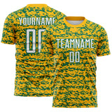 Custom Gold White-Kelly Green Geometric Fragment Splatter Sublimation Soccer Uniform Jersey