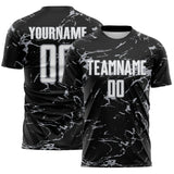 Custom Black White-Gray Abstract Fluid Marble Sublimation Soccer Uniform Jersey