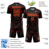 Custom Black Red-Old Gold Abstract Fluid Marble Sublimation Soccer Uniform Jersey