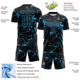 Custom Black-Sky Blue Abstract Fluid Marble Sublimation Soccer Uniform Jersey