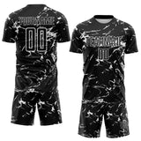 Custom Black-White Abstract Fluid Marble Sublimation Soccer Uniform Jersey