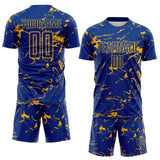 Custom Royal-Gold Abstract Fluid Marble Sublimation Soccer Uniform Jersey
