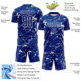 Custom Royal-White Abstract Fluid Marble Sublimation Soccer Uniform Jersey