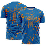 Custom Blue-Bay Orange Abstract Fluid Marble Sublimation Soccer Uniform Jersey