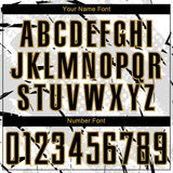 Custom White Black Gray-Old Gold Brush Stroke Slashes And Dot Grid Sublimation Soccer Uniform Jersey
