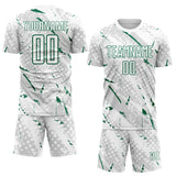Custom White Kelly Green-Gray Brush Stroke Slashes And Dot Grid Sublimation Soccer Uniform Jersey