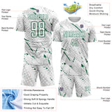 Custom White Kelly Green-Gray Brush Stroke Slashes And Dot Grid Sublimation Soccer Uniform Jersey