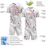 Custom White Crimson-Gray Brush Stroke Slashes And Dot Grid Sublimation Soccer Uniform Jersey