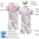 Custom White Pink-Gray Brush Stroke Slashes And Dot Grid Sublimation Soccer Uniform Jersey