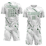 Custom White Green-Gray Brush Stroke Slashes And Dot Grid Sublimation Soccer Uniform Jersey