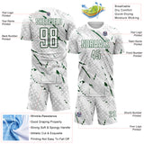 Custom White Green-Gray Brush Stroke Slashes And Dot Grid Sublimation Soccer Uniform Jersey