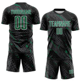 Custom Black Kelly Green Gray-White Brush Stroke Slashes And Dot Grid Sublimation Soccer Uniform Jersey