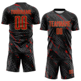 Custom Black Red Gray-Old Gold Brush Stroke Slashes And Dot Grid Sublimation Soccer Uniform Jersey