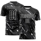 Custom Black White-Gray Brush Stroke Slashes And Dot Grid Sublimation Soccer Uniform Jersey