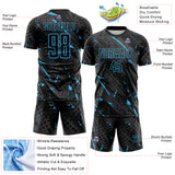Custom Black Sky Blue-Gray Brush Stroke Slashes And Dot Grid Sublimation Soccer Uniform Jersey