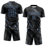 Custom Black Light Blue-Gray Brush Stroke Slashes And Dot Grid Sublimation Soccer Uniform Jersey