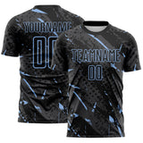 Custom Black Light Blue-Gray Brush Stroke Slashes And Dot Grid Sublimation Soccer Uniform Jersey