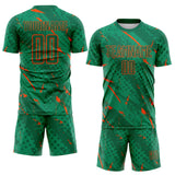 Custom Kelly Green-Orange Brush Stroke Slashes And Dot Grid Sublimation Soccer Uniform Jersey