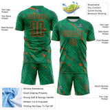 Custom Kelly Green-Orange Brush Stroke Slashes And Dot Grid Sublimation Soccer Uniform Jersey