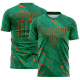Custom Kelly Green-Orange Brush Stroke Slashes And Dot Grid Sublimation Soccer Uniform Jersey