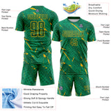 Custom Kelly Green-Gold Brush Stroke Slashes And Dot Grid Sublimation Soccer Uniform Jersey