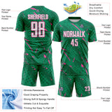 Custom Kelly Green White-Pink Brush Stroke Slashes And Dot Grid Sublimation Soccer Uniform Jersey
