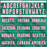 Custom Kelly Green White-Pink Brush Stroke Slashes And Dot Grid Sublimation Soccer Uniform Jersey