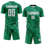Custom Kelly Green White-Gray Brush Stroke Slashes And Dot Grid Sublimation Soccer Uniform Jersey