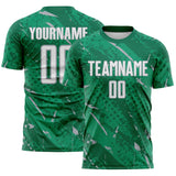 Custom Kelly Green White-Gray Brush Stroke Slashes And Dot Grid Sublimation Soccer Uniform Jersey
