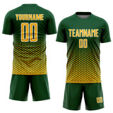 Custom Green Gold-White Geometric Hexagonal Dot Gradient Sublimation Soccer Uniform Jersey
