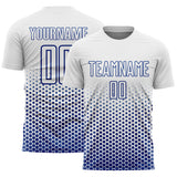 Custom White-Royal Geometric Hexagonal Dot Gradient Sublimation Soccer Uniform Jersey