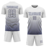 Custom White-Navy Geometric Hexagonal Dot Gradient Sublimation Soccer Uniform Jersey