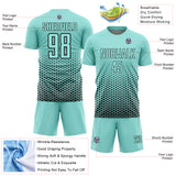 Custom Ice Blue-Black Geometric Hexagonal Dot Gradient Sublimation Soccer Uniform Jersey