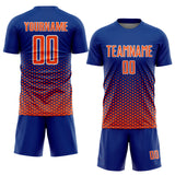 Custom Royal Orange-White Geometric Hexagonal Dot Gradient Sublimation Soccer Uniform Jersey