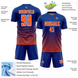 Custom Royal Orange-White Geometric Hexagonal Dot Gradient Sublimation Soccer Uniform Jersey