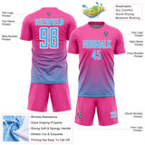 Custom Pink Sky Blue-White Geometric Hexagonal Dot Gradient Sublimation Soccer Uniform Jersey